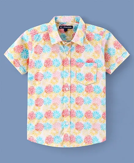 باين كيدز قميص بأكمام نصفية من القطن الخالص بنقشة أستراكت - متعدد الألوان
