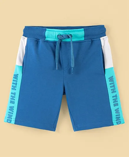 Pine Kids Cotton Knit Knee Length Text Print Shorts - Blue