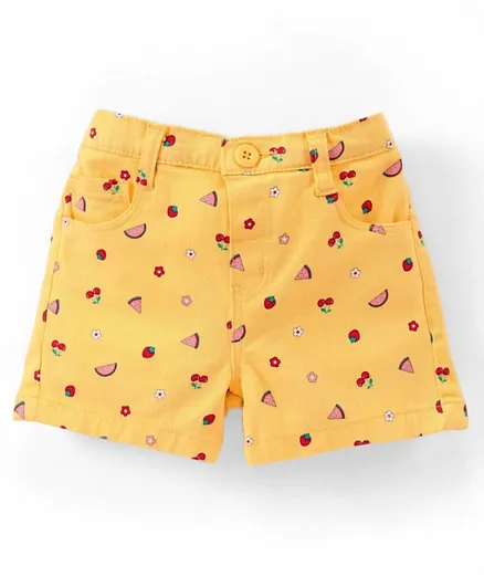Babyhug Cotton Woven Knee Length Stretchable Shorts Cherry Print - Yellow