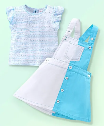 فستان مربعات الألوان المنسوج من القطن مع قميص داخلي وأكمام واسعة من بيبي هاغ - أزرق