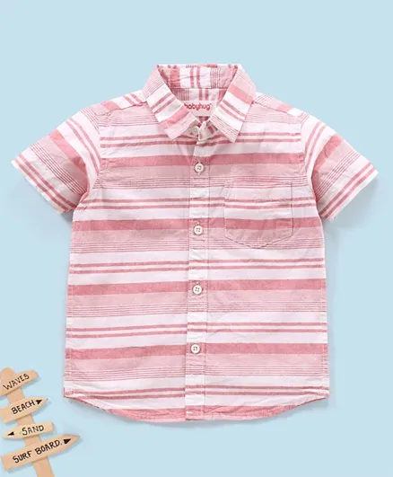 Babyhug 100% Cotton Half Sleeves Striped Shirt- Red