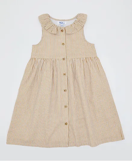 R&B Kids - Stripe Front Button Dress - Brown