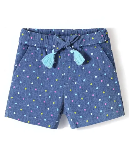 Babyhug Cotton Stretched Mid Thigh Length Shorts With Polka Dots Print - Blue