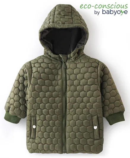 Babyoye Full Sleeves Textured Hooded Jacket - Green