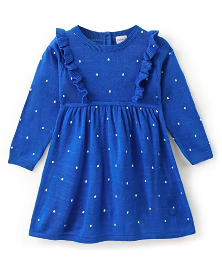 Babyhug Knit Full Sleeves Woolen Dress Polka Dot Design - Blue