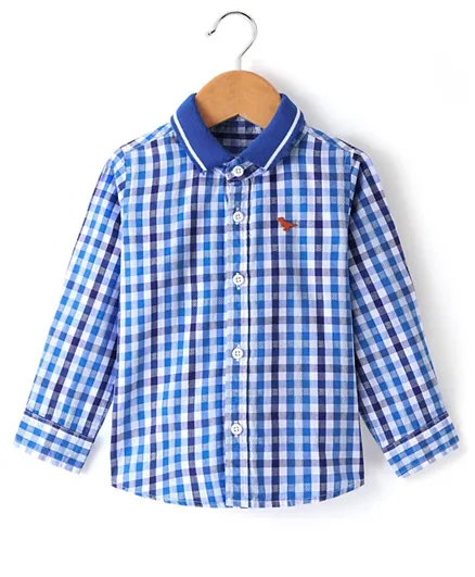 Babyhug 100% Cotton Full Sleeves Check Shirt - Blue