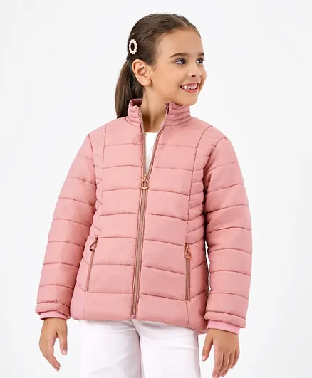 Primo Gino Full Sleeves Quilted Jacket Solid Colour Pattern - Pink