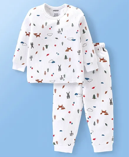 Babyoye Cotton Modal Full Sleeves Thermal Inner Wear Vest & Pajama Bunny Print - White