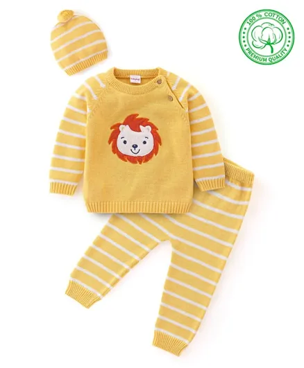 Babyhug Organic Cotton Full Sleeves Striped Sweater Set - Yellow