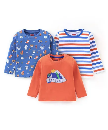 Babyhug Cotton Jersey Full Sleeves Tee With Fox Print - Orange &  Blue