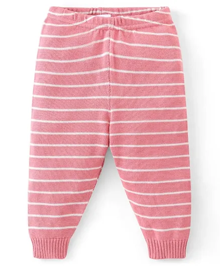 Babyhug Full Length Fleece Woollen Pant Striped- Pink