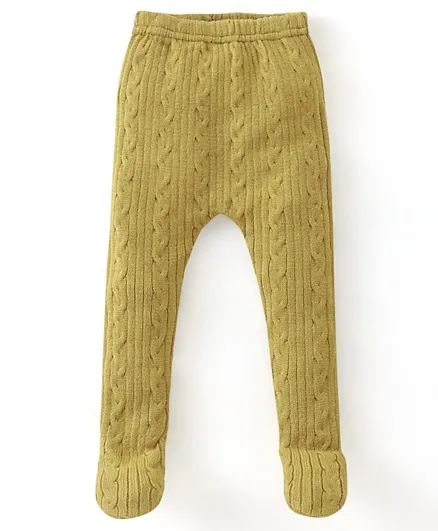 Babyhug Acrylic Knit Footed Woolen Pant with Cable Knit Design - Yellow