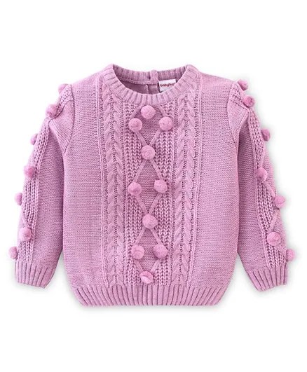 Babyhug Acrylic Knit Full Sleeves Sweater Cable Knit Design - Lavender