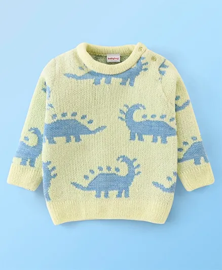 Babyhug Acrylic Full Sleeves Sweater With Dino Print - Yellow