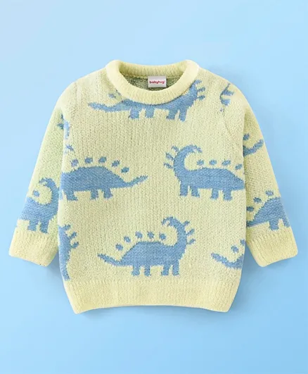 Babyhug Acrylic Full Sleeves Sweater With Dino Print - Yellow