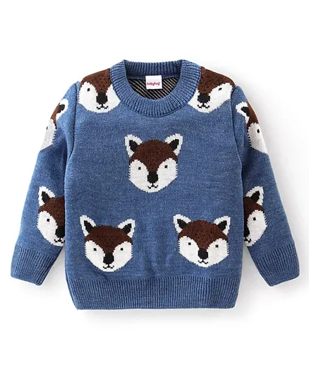 Babyhug Full Sleeves Fox Design Pullover - Blue