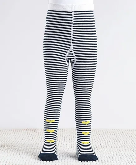 Cute Walk by Babyhug Cotton Antibacterial Striped Footed Tights - Black & White