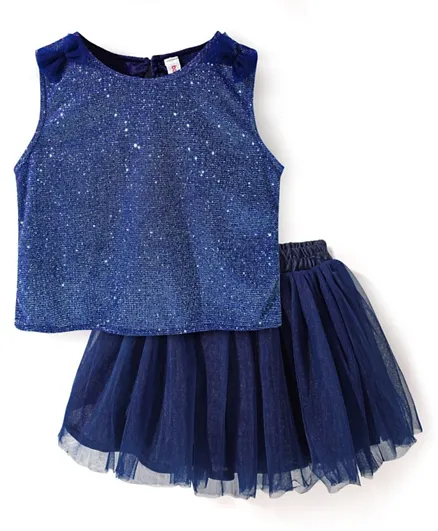 Babyhug Sleeveless Top & Skirt Set Solid & Bow Applique - Teal