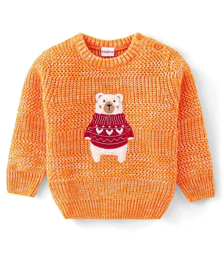 Babyhug Full Sleeves Sweater Polar Bear Embroidery - Orange