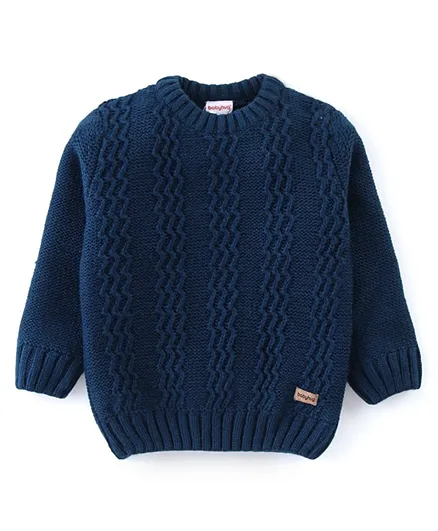 Babyhug 100% Acrylic Full Sleeves Cable Knit Sweater  - Navy Blue
