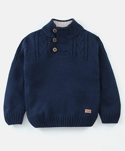 Babyhug 100% Acrylic Full Sleeves  Sweater Solid Colour - Navy Blue