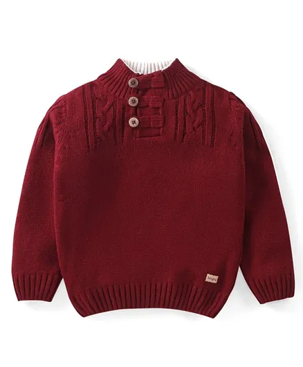 Babyhug 100% Acrylic Knit Full Sleeves Sweater With Cable Knit Design - Maroon