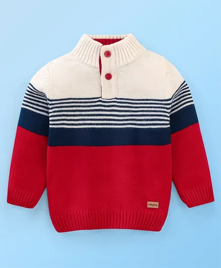 Babyhug 100% Acrylic Knit Full Sleeves Sweater With Stripe Design - Red