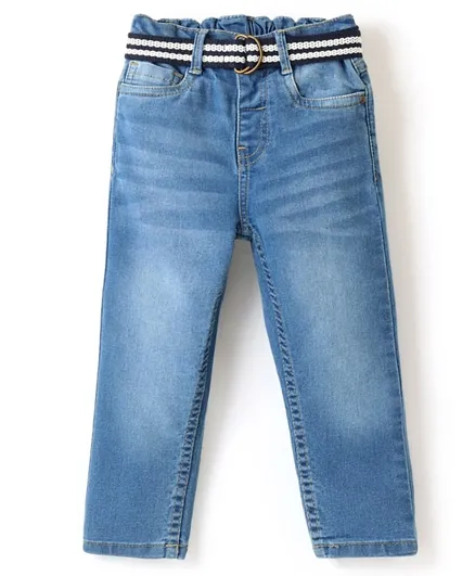 بيبي هاغ جينز قطن سباندكس بالطول الكامل قابل للتمدد مع حزام قماش - أزرق