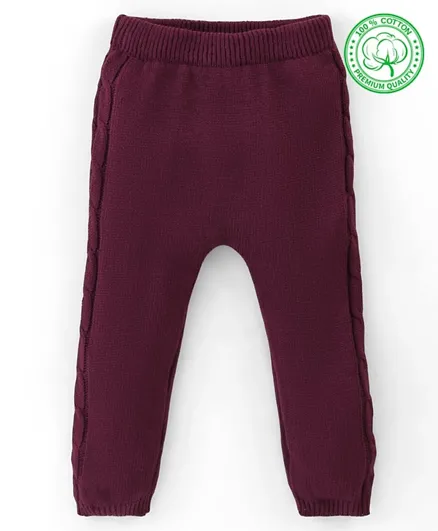 Babyhug Organic Cotton Full Length Solid Color Fleece and Woollen Lounge Pants - Maroon