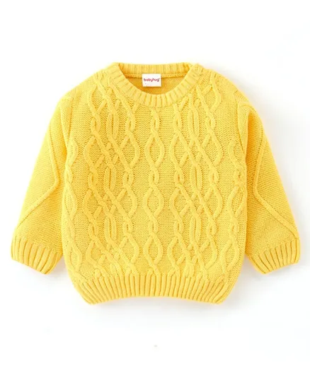 Babyhug 100% Acrylic Knit Full Sleeves Sweater Cable Knit Design - Yellow
