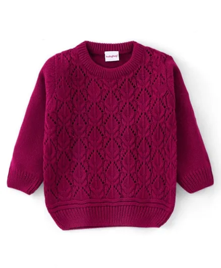 Babyhug 100% Acrylic Full Sleeves Sweater With Cable Knit Design - Fushia