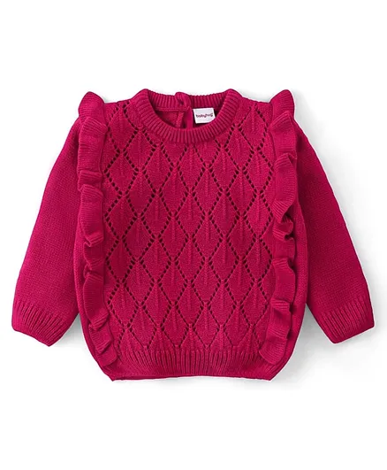 Babyhug 100% Acrylic Full Sleeves Sweater With Cable Knit Design - Fushia
