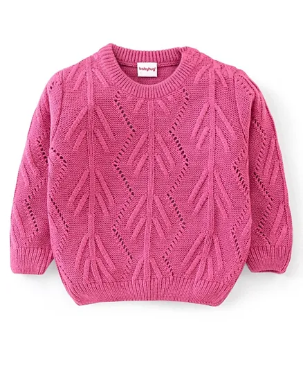 Babyhug 100% Acrylic Knit Full Sleeves Sweater Cable Knit Design - Pink