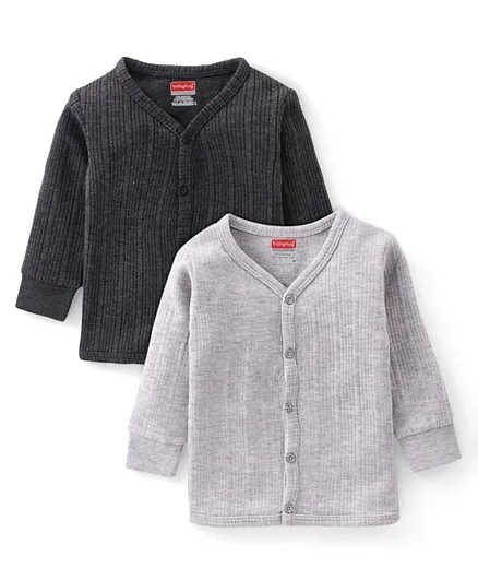 Babyhug Cotton Full Sleeves Thermal Wear Solid Pack Of 2 - Grey