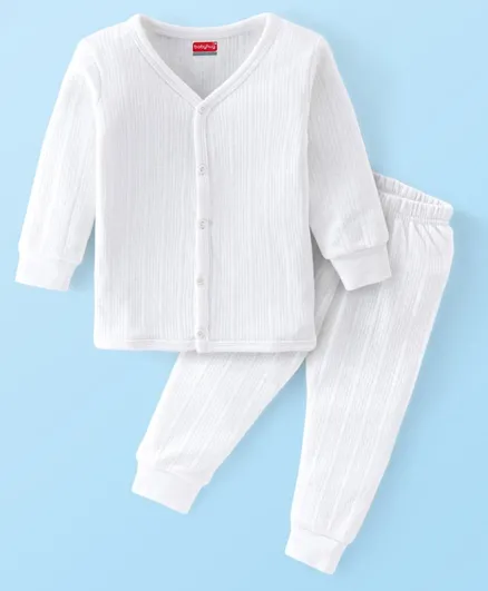 Babyhug Full Sleeves Thermal Vest & Legging Set Solid Colour - Offwhite