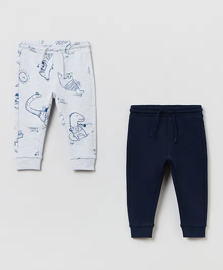 OVS 2 Pack Dino Print & Solid Joggers - Grey & Blue