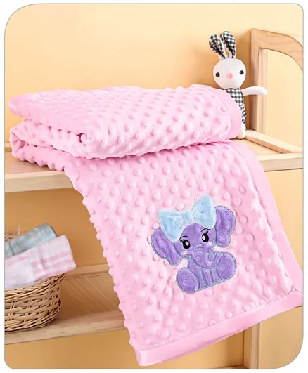 Babyhug Velvet Elephant Embroidered Bubble Blanket - Pink