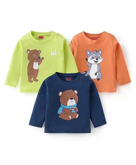 Babyhug Cotton Knit Full Sleeves T-Shirts with Graphics Print Pack of 3 - Green Orange & Blue
