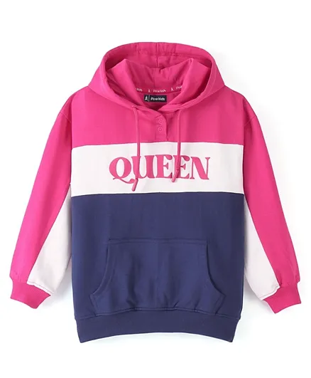 Pine Kids Full Sleeves Hooded Biowashed Sweatshirt Queen Print - Fuschia
