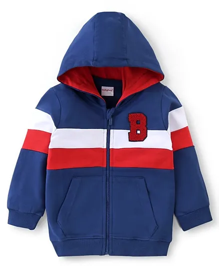 Babyhug Cotton Knit Full Sleeves Hooded Sweat Jacket with Cut & Sew Design - Navy Blue