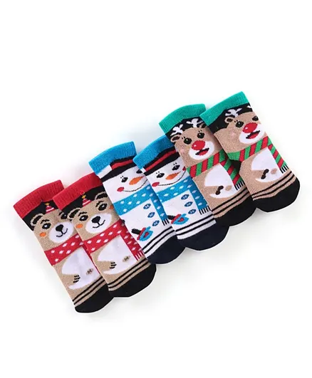 Cutewalk By Babyhug 3 Pack Anti Bacterial Ankle Length Socks Teddy Design - Multicolour
