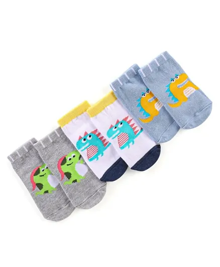 Cutewalk By Babyhug 3 Pack Anti Bacterial Ankle Length Socks Dino Design  - Multicolour