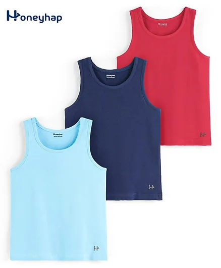 Honeyhap Premium  Solid Soft Vests Antimicrobial Finish Pack of 3 - Multicolor