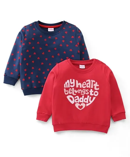 Babyhug Cotton Knit Full Sleeves Sweatshirt with Text Graphic Design Pack of 2 - Multicolour