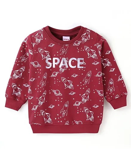 Babyhug Cotton Knit Full Sleeves Sweatshirt Space Foil Print Detailing - Red