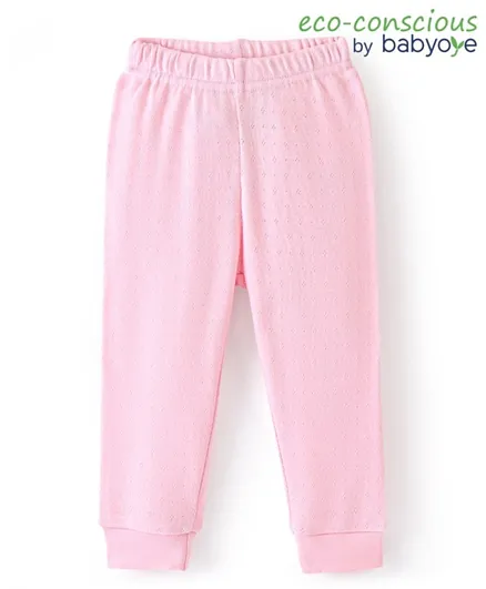 Babyoye Cotton Pointelle Full Length Solid Colour Thermal Pant - Pink
