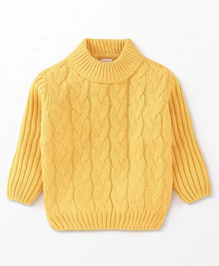 Babyhug Full Sleeves Cable Knit Sweater Solid- Yellow