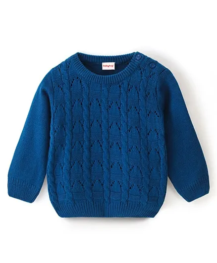 Babyhug Acrylic Knit Full Sleeves Sweater With Cable Knit Design - Blue