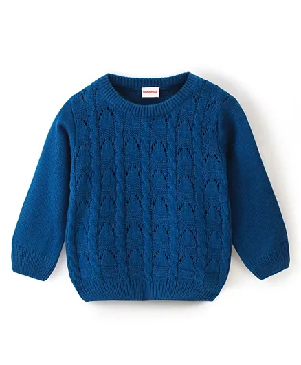 Babyhug Acrylic Knit Full Sleeves Sweater With Cable Knit Design - Blue