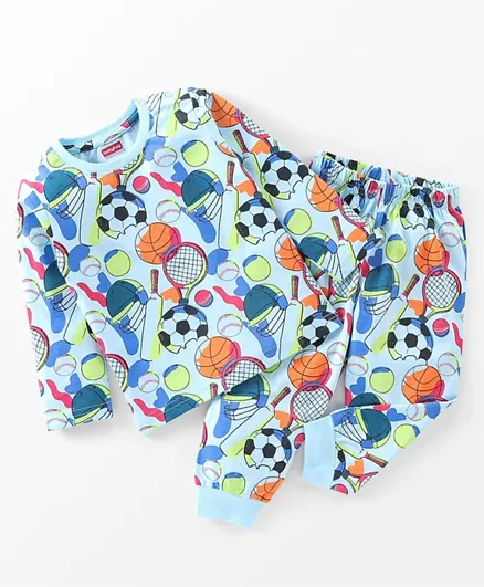 Babyhug Cotton Full Sleeves Night Suit Sports Print - Multicolor